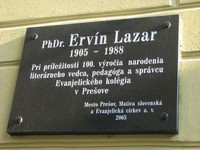 Pamätná tabuľa - Ervín Lazar
